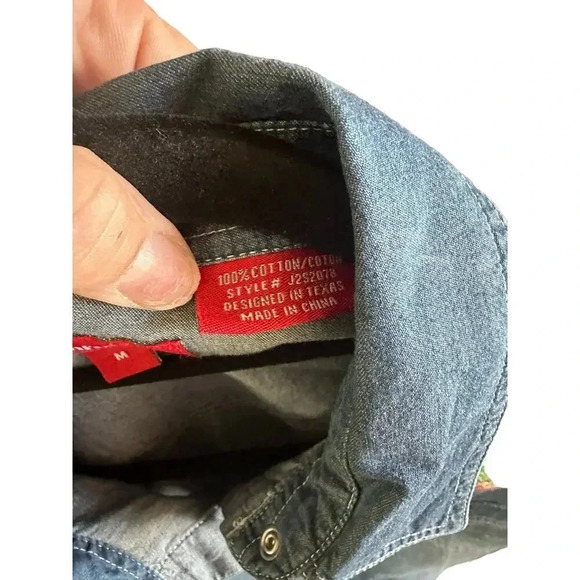 Panhandle Blue Button Down Embroidered Denim Jean Shirt Size Medium - Picture 5 of 9